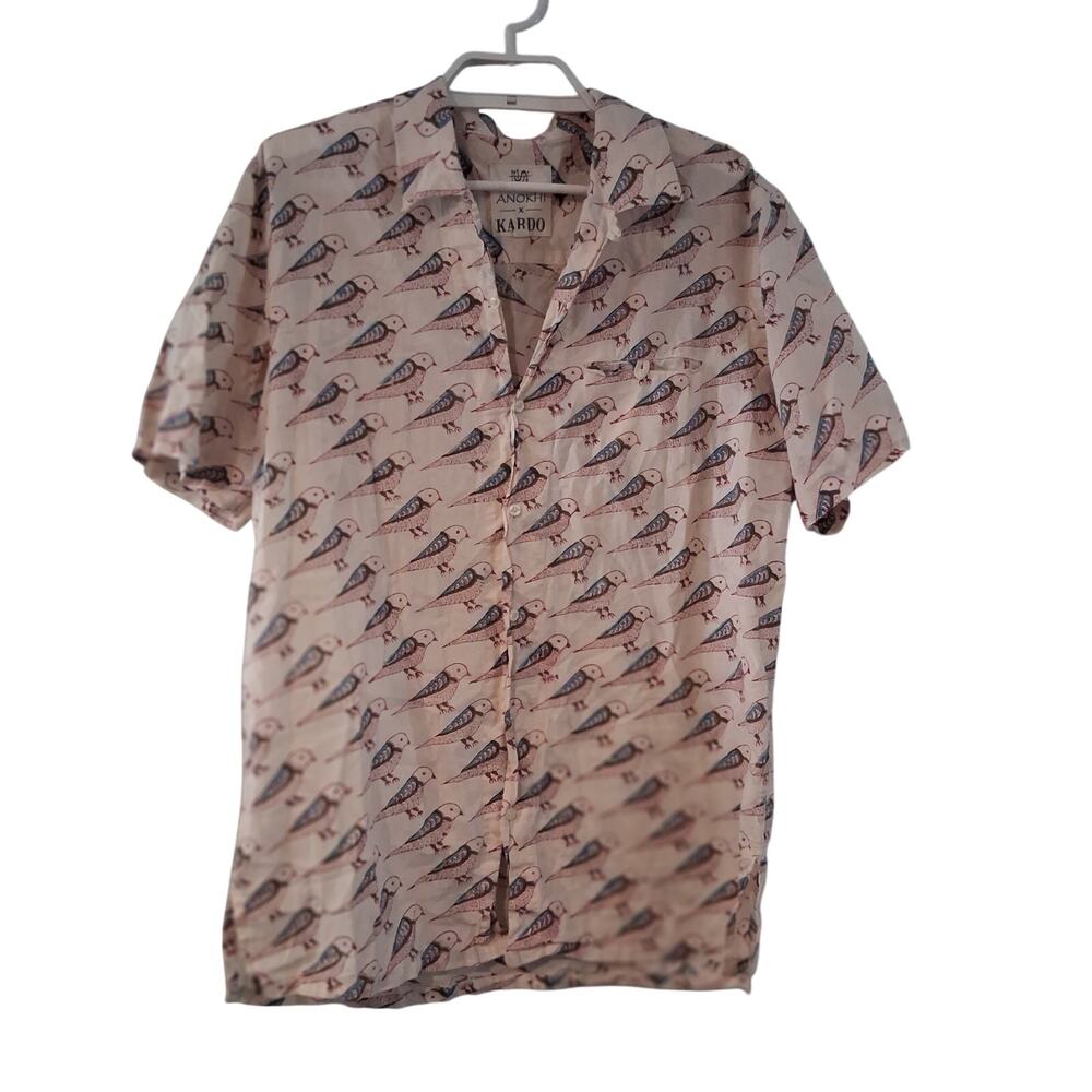 Anokhi X Kardo shirt mens Medium button up bird print cotton